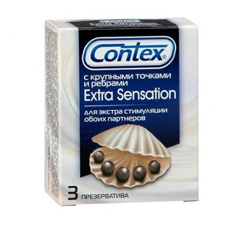 Презервативы с крупными точками и рёбрами Contex Extra Sensation - 3 шт.