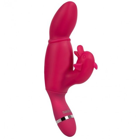 Вибратор со стимулятором клитора SASHAY VIBRATOR DOLPHIN - 17,5 см.